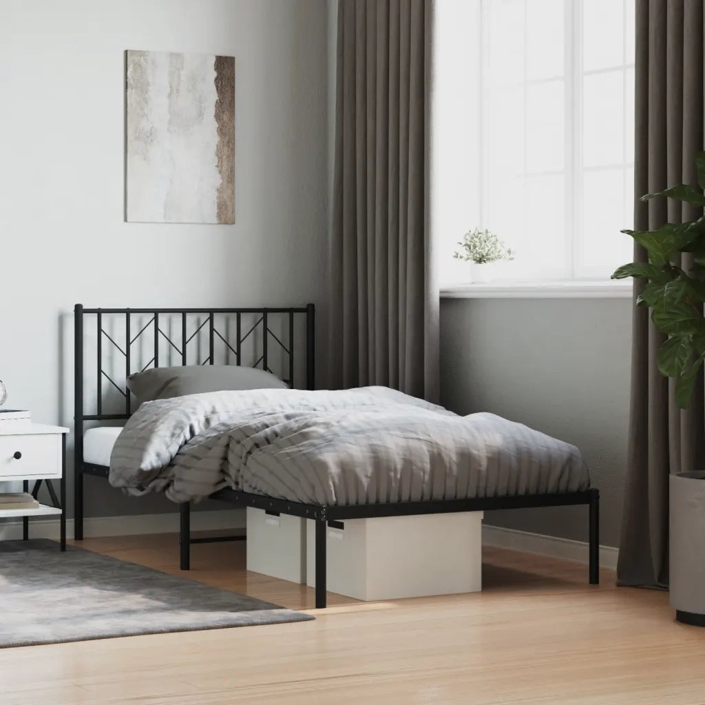 Letto singolo | Letto per adulti | Giroletto con Testiera in Metallo Nero 100x190 cm