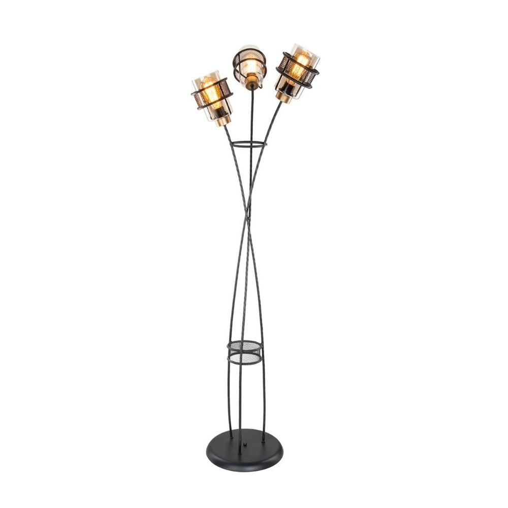 Lampada da terra Grande  in ferro intrecciato 3 luci in vetro