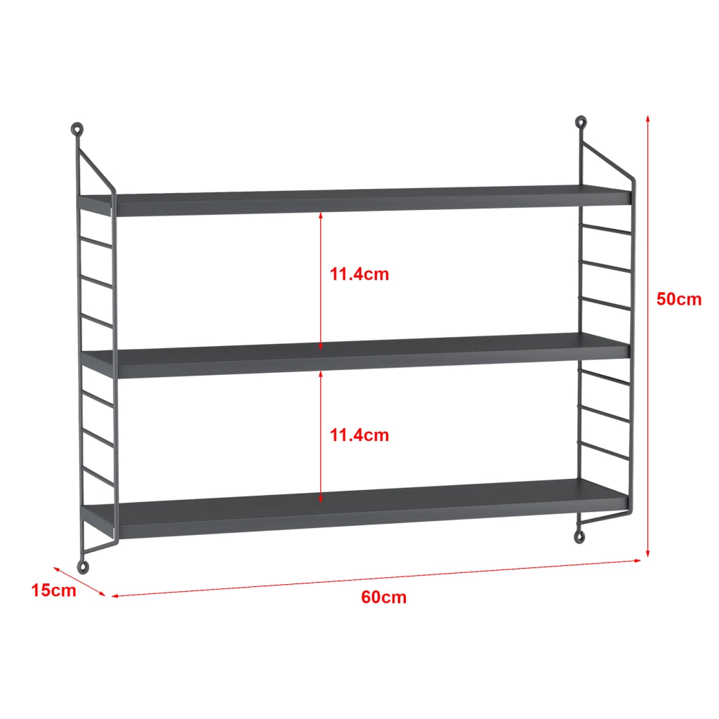 Set di 3 Scaffali da Parete Strängnäs a 3 Ripiani Regolabili  50 x 60 x 15 cm Acciaio Grigio scuro [en.casa]
