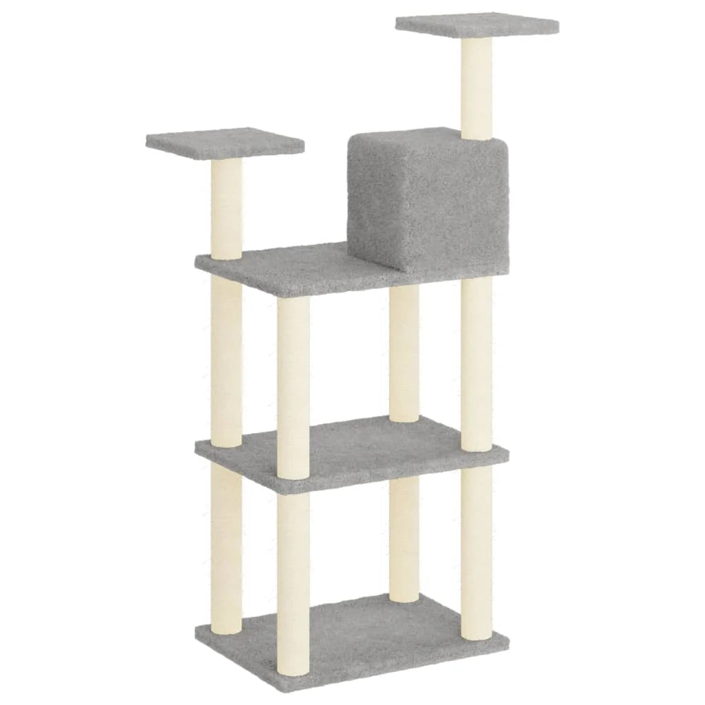 Tiragraffi per gatti Mobili per arrampicata su torre Tiragraffi piattaforma da arrampicata con tiragraffi in sisal leggero 118,5 cm grigio 02_0022554