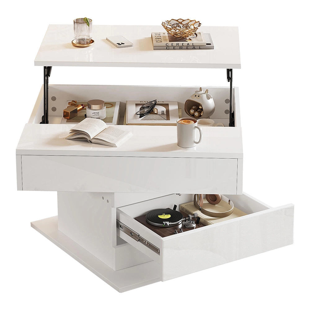 Tavolino geometrico - Xylo - 70x70cm piano girevole bianco