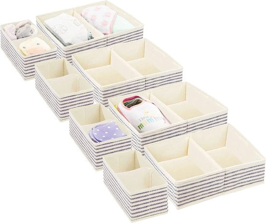 Set di 4 scatole di archiviazione per la camera dei bambini, scatola di archiviazione pieghevole per la camera dei bambini, in 2 misure per abbigliamento per bambini, armadio per bambini, organizzatore di fibra di vetro ad alta respirazione, naturale/blu