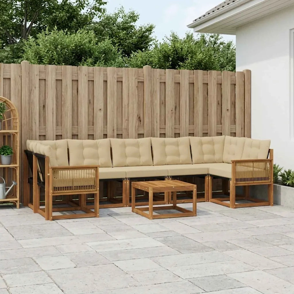 Set di divani da esterno con cuscino 8 pcs Naturale e Beige 3381845