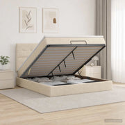 Letto Ottomano con Materasso e LED Crema 140 x 200 cm Tessuto 3458081