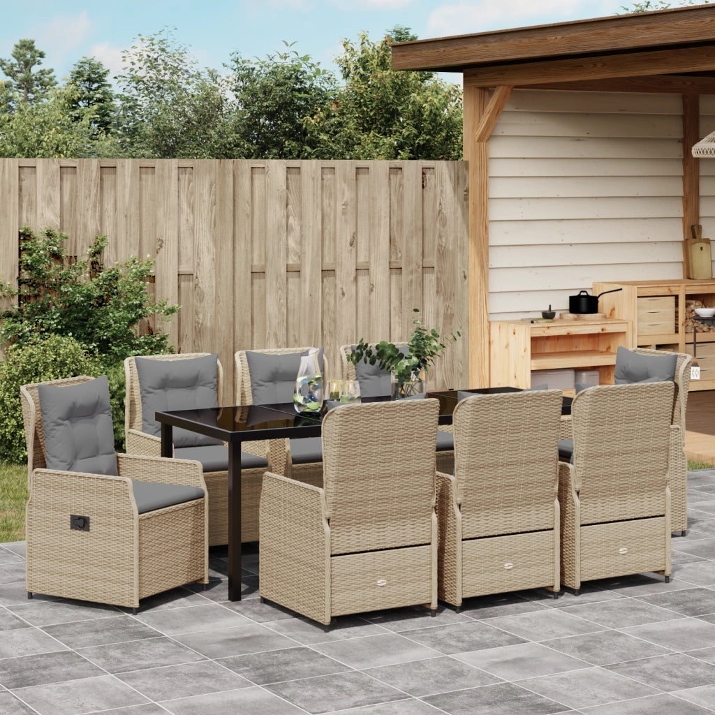 Set da Pranzo Giardino  9 Pezzi in Polyrattan Beige