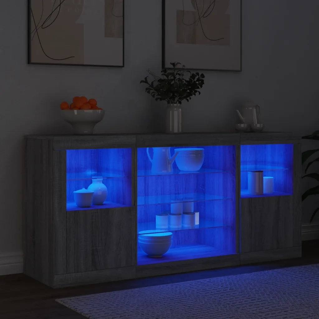 Credenza con Luci LED Grigio Sonoma 142,5x37x67 cm 3209091