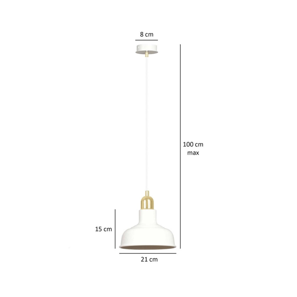 Lampada a sospensione IBOR in acciaio bianco e dettagli oro