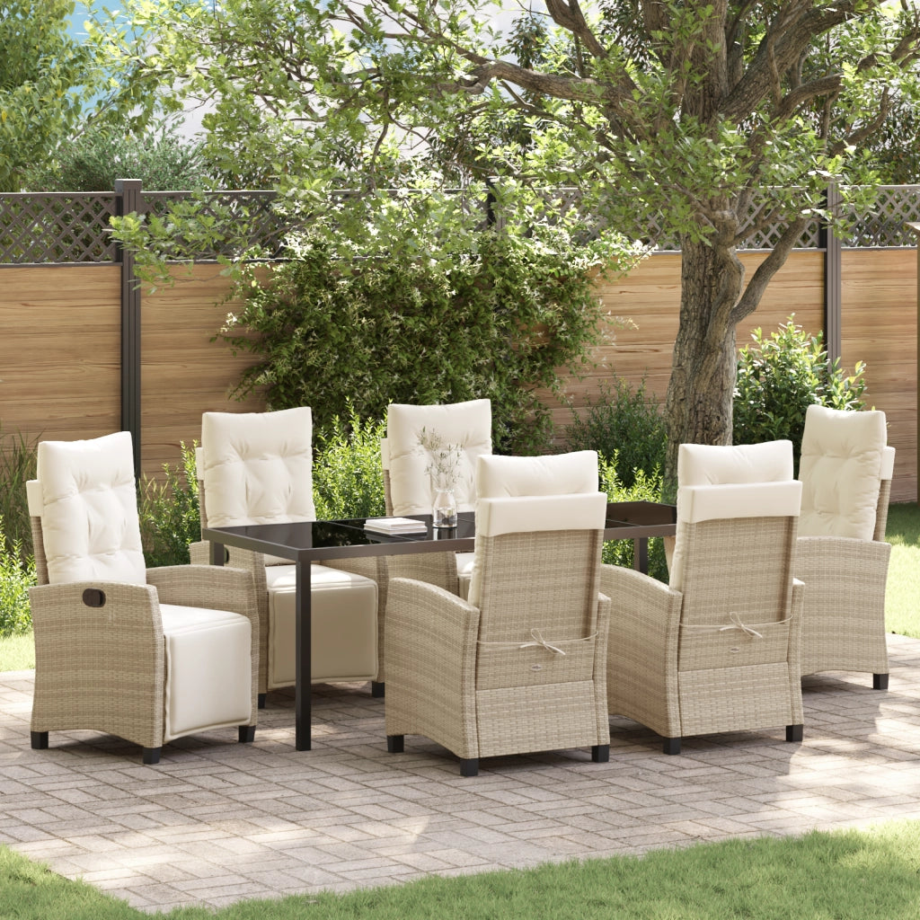 Set da Pranzo da Giardino da 7 Pezzi in Rattan PE Beige