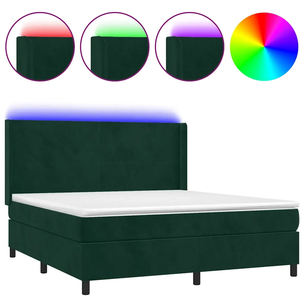 Letto a Molle con Materasso e LED Verde Scuro 180x200cm Velluto 3139460