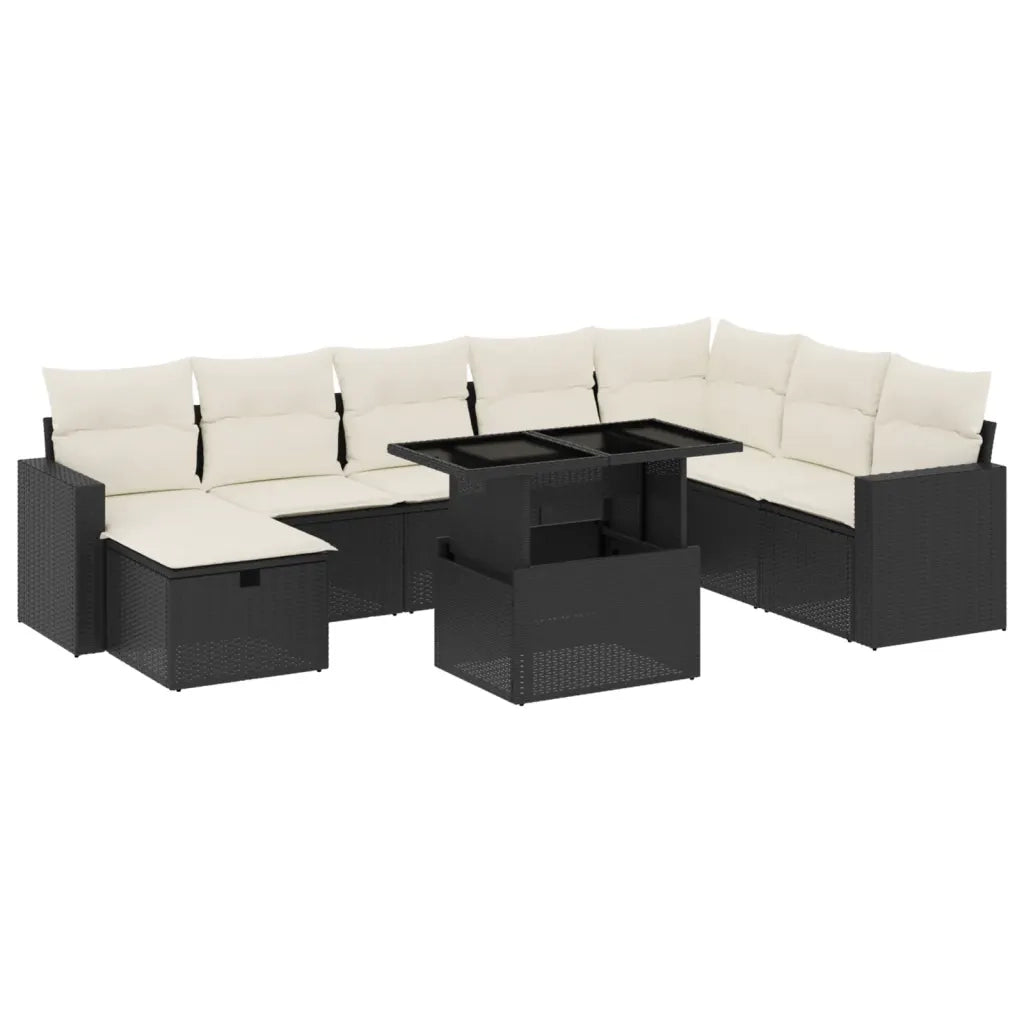 Set Divani da Giardino 9 pz con Cuscini Nero in Polyrattan 3274866