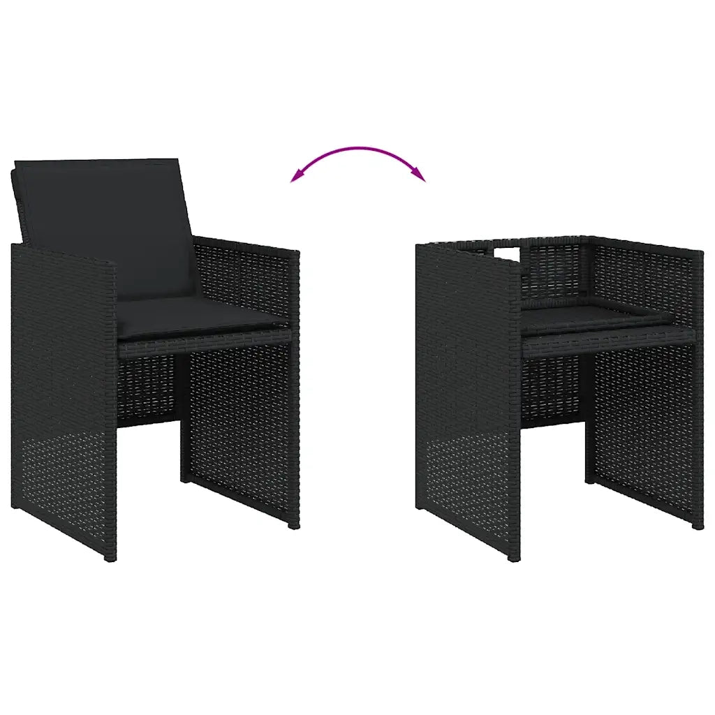 Set da Pranzo da Giardino 15 pz con Cuscini Nero in Polyrattan 3277818