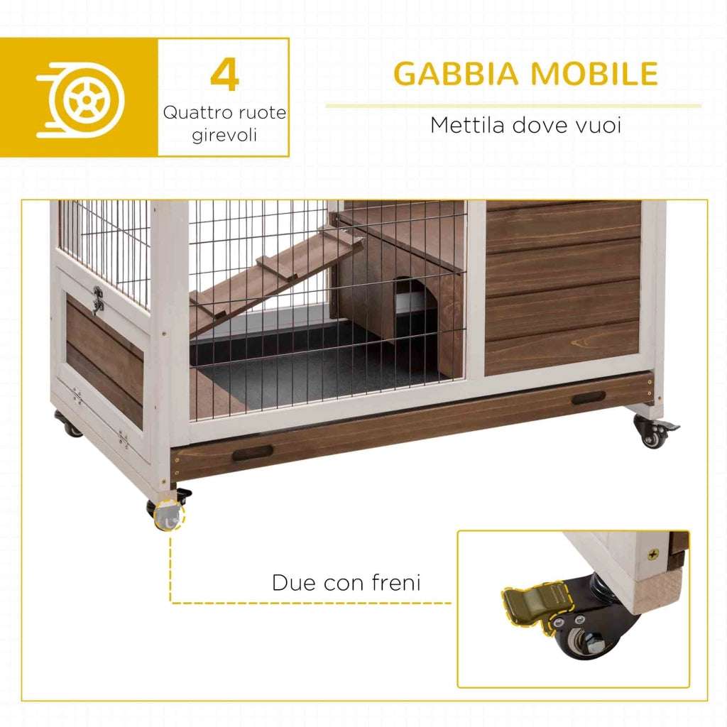 Conigliera 90x53x59 cm Casetta e Rampa in Legno Marrone