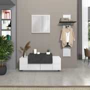 WHOUS Scarpiera a panca Corona 2 ante 1 ribalta bianco lucido/ardesia 120x45x51 cm