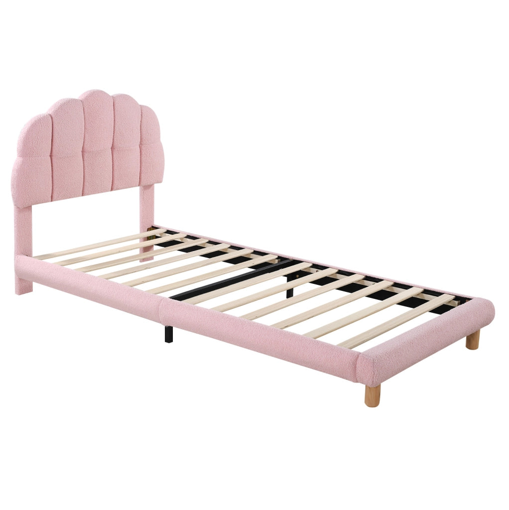 Letto imbottito ULEVR 90x200 cm rosa in boucl¨¦ con testiera regolabile e rete a doghe