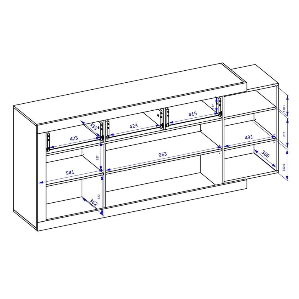 Buffet 200cm color quercia e bianco lucido con numerosi vani di stoccaggio collezione SINATRA.