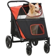Passeggino per Cani Pieghevole con Ingressi a Cerniera e Finestre a Rete, 112x65x100 cm, Nero e Rosso