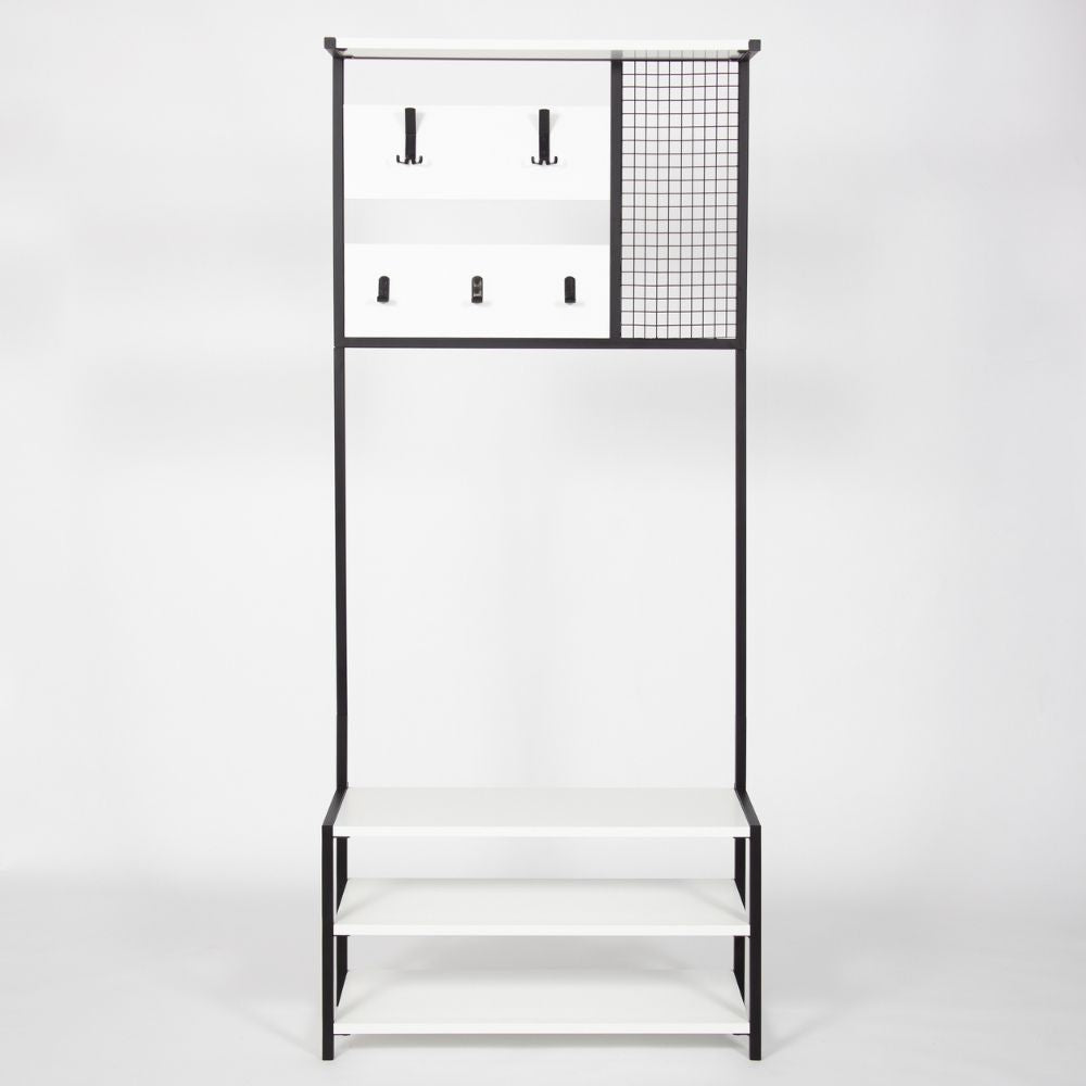 Mobile Ingresso con Scarpiera e Appendiabiti 78x30x182 cm in MDF Nomad Bianco