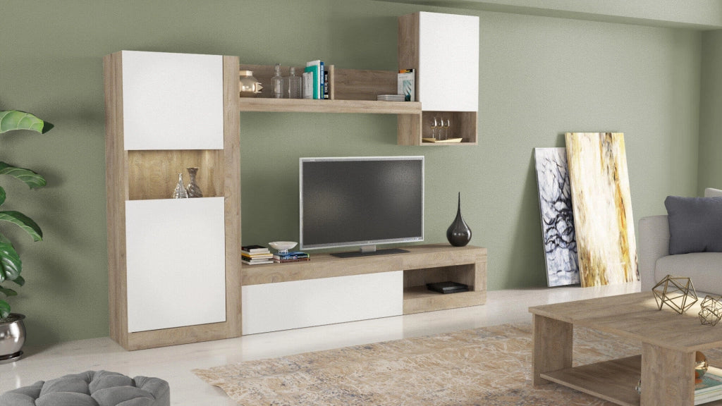 Parete Attrezzata per Soggiorno in Legno Composito cm 256x42x200 - JED