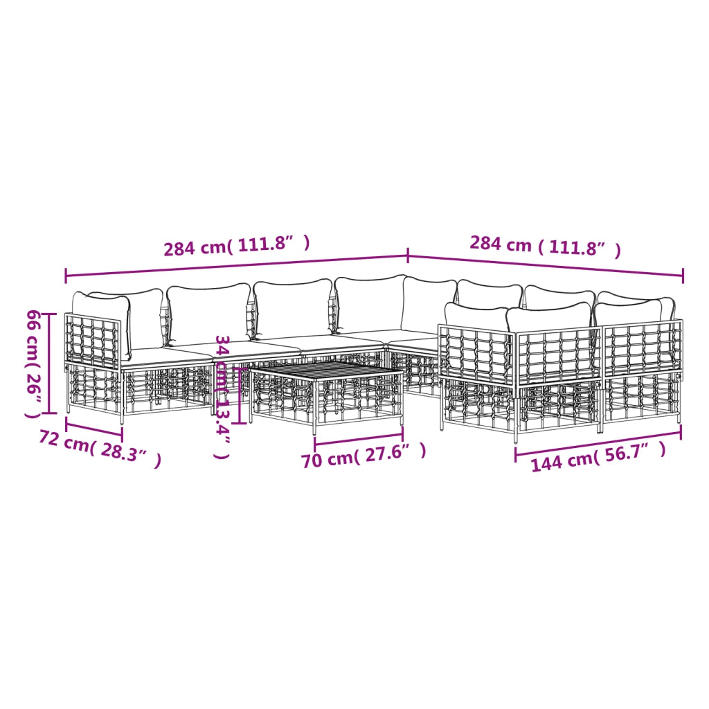 Set Divani da Giardino 9 pz con Cuscini Antracite in Polyrattan 3186811