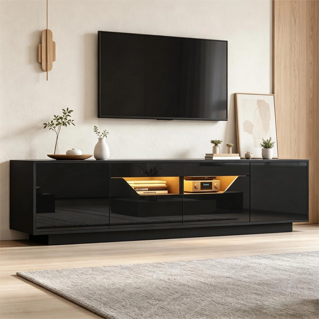 Mobile porta TV nero lucido 180 cm con illuminazione regolabile