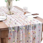 Tavolo da pranzo 72 x 300 cm – Tulle bianca con fiori ricamati – Elegante tavolo da pranzo con fiori per matrimonio, festa e decorazione di tavola