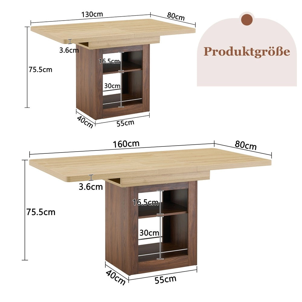 Tavolo da Pranzo Allungabile con Vani ¨C MINIMAL ¨C Effetto Noce, MDF, 130/160 cm, 4-8 Persone