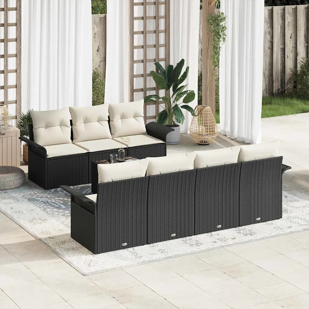 Set Divano da Giardino con cuscino 8 pcs Nero polyrattan 3345267
