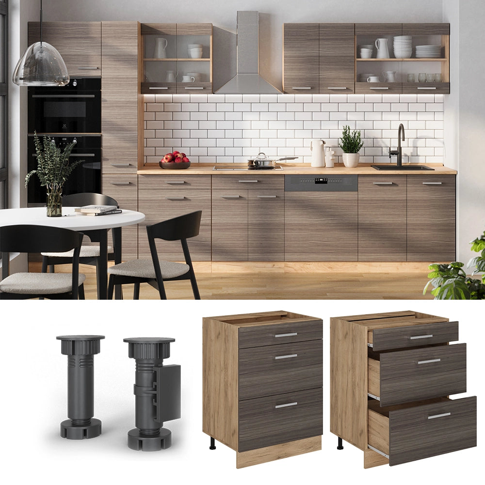 Vicco Mobiletto base per cucina Grigio nobile 60 cm con cassetti, senza piano di lavoro