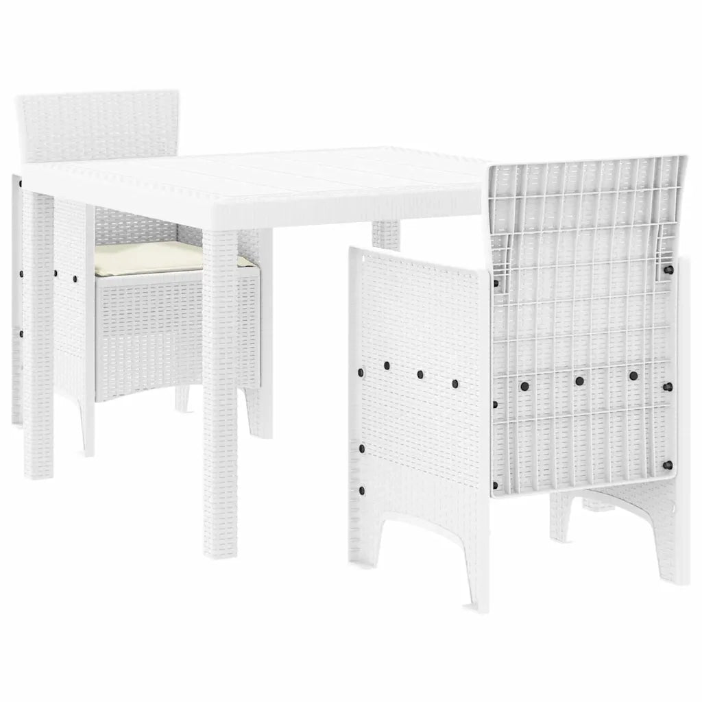 Set da Pranzo per Giardino 3 pcs Bianco Polipropilene