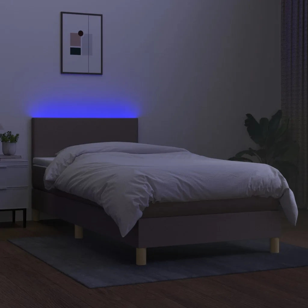 Letto a Molle con Materasso e LED Tortora 90x200 cm in Tessuto 3133529