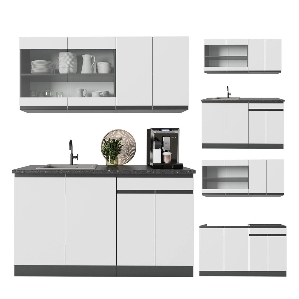Vicco Cucina monoblocco Bianco/antracite 140 cm , PL Marmo