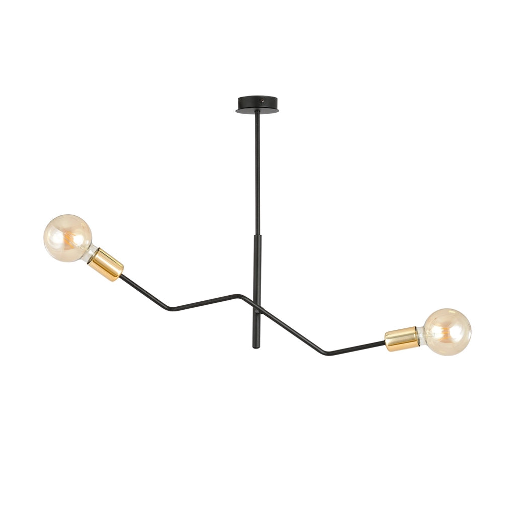 Sospensione Industrial 2 Luci Sugu Acciaio Nero E Oro Bracci Regolabili