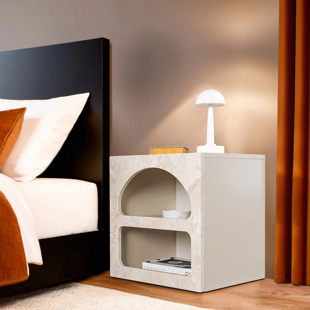 Comodino in legno "Lorin" 50 x 40 x 50 cm - marmo travertino