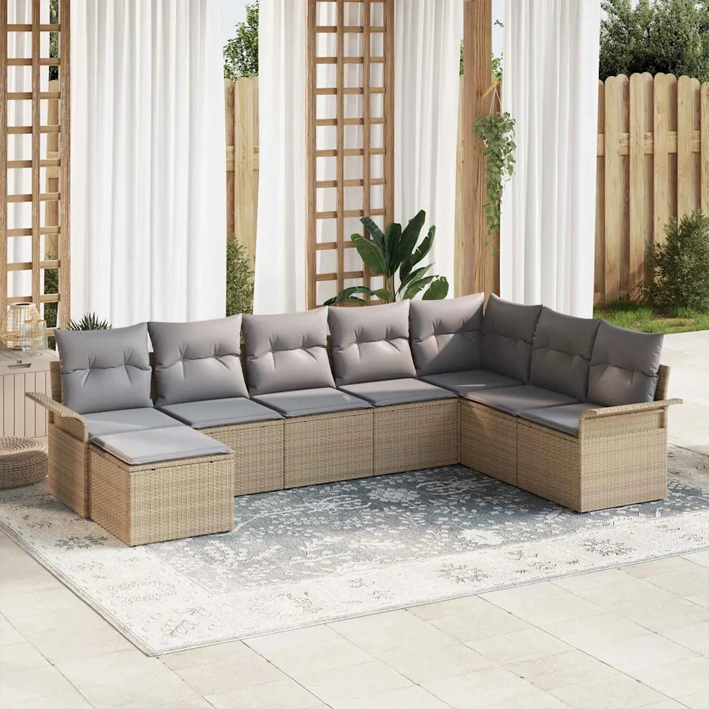 Set Divano da Giardino con cuscino 8 pcs Beige Poly Rattan 3354149