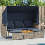 Divano da giardino a 3 posti con baldacchino e sgabelli in Polyrattan Grigio 365456