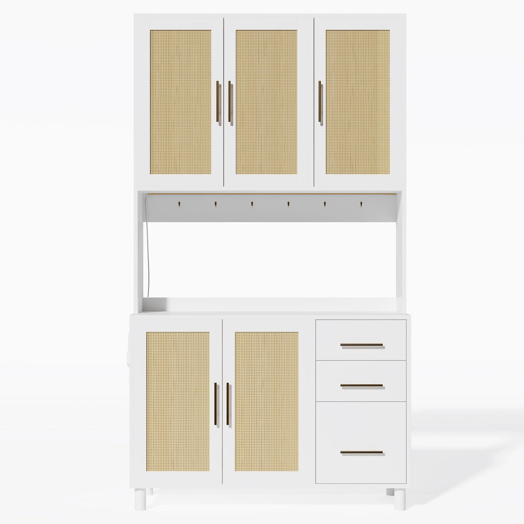 OKWISH Credenza da cucina con 3 cassetti, 3 ante, ripiani regolabili, LED, prese e USB, per Cucina e Sala da Pranzo