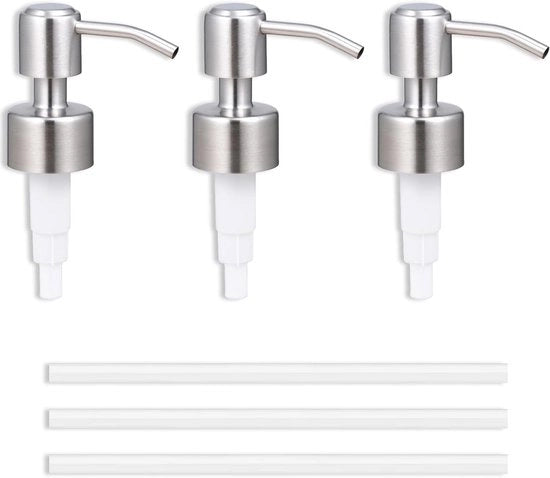 Set di Dispensatori di Sapone con Pompa da 3 pezzi - Acciaio Inossidabile - 26-28 mm - Pompa di Riserva - Cucina e Bagno