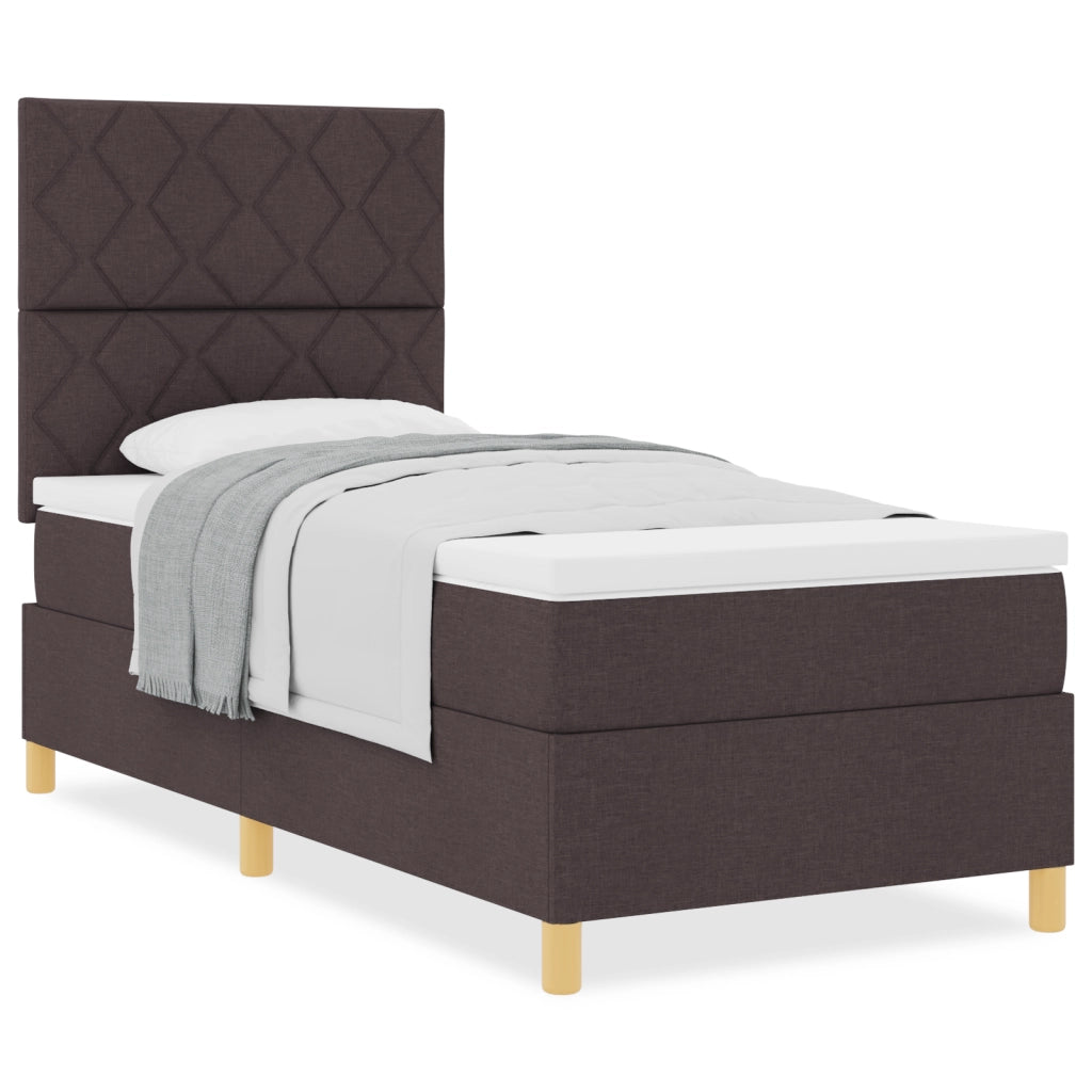 Letto con Rete a Sospensione e Materasso Marrone Scuro 100x200 cm Tessuto