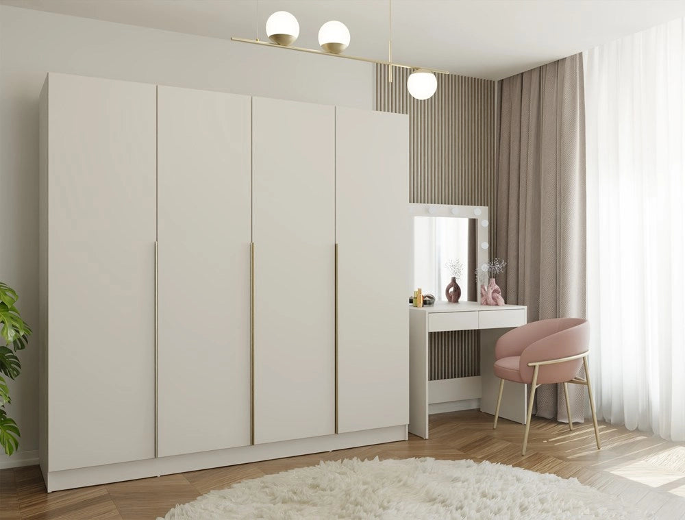 Armadio SENSO 4d 200 cm 4 ante oro maniglie per soggiorno camera da letto cashmere beige guardaroba