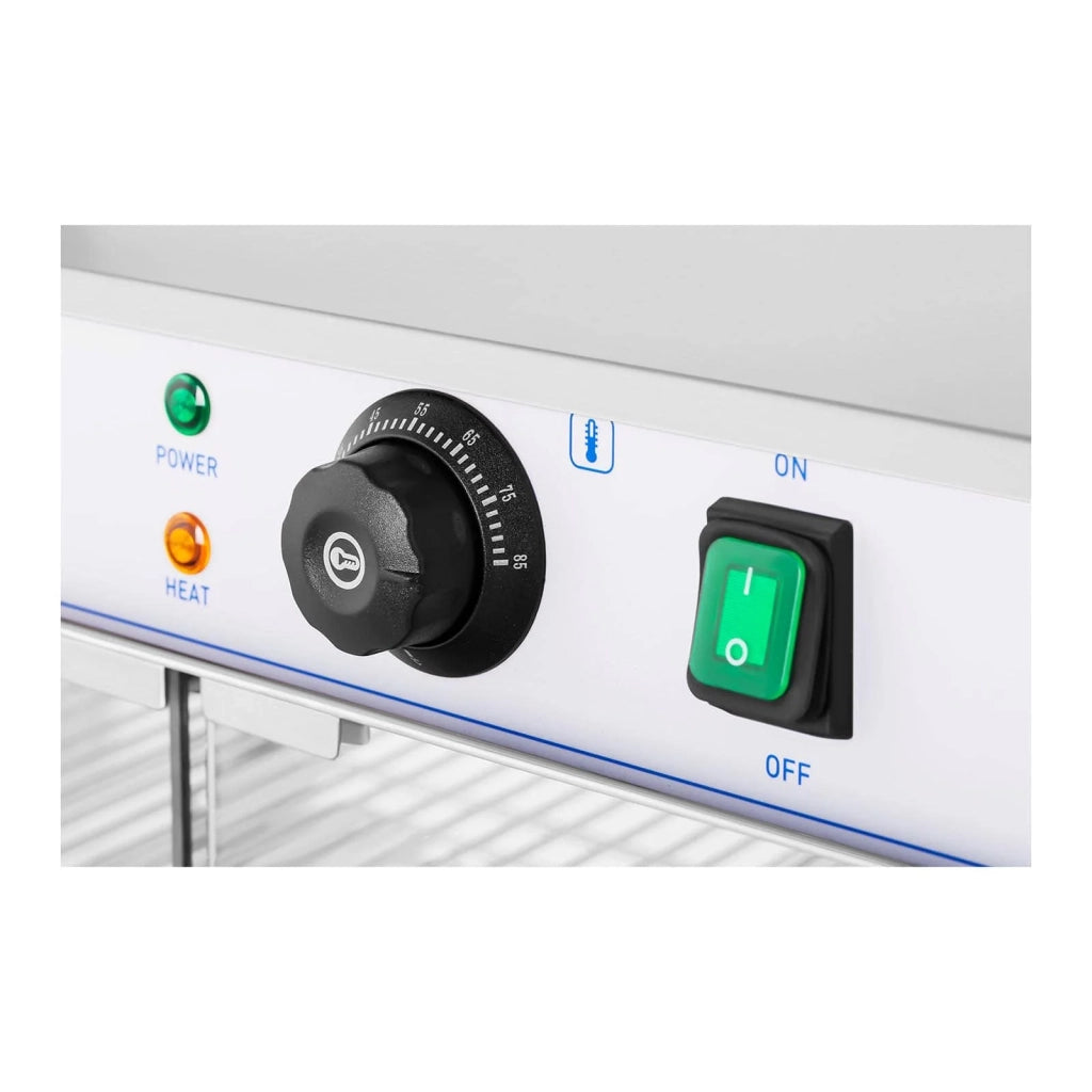 Vetrina riscaldata espositore riscaldato da banco (3 ripiani da 59 x 32 cm 1200 watt 25-85 °C vassoio raccogli briciole) 14_0004357