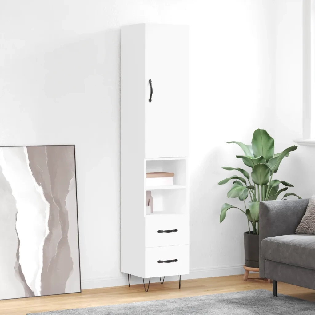 Credenza-Buffet-Armadio da cucina Bianca 34,5x34x180 cm in Legno Multistrato 623063