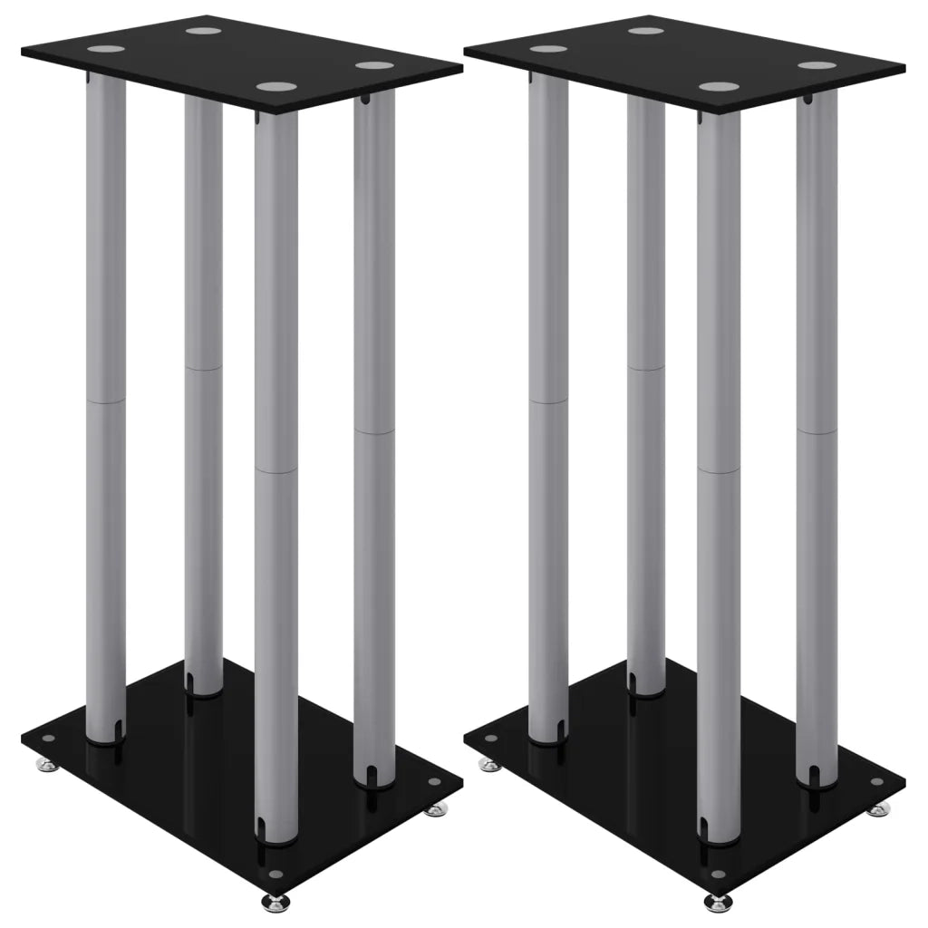 Pedane Casse 2 pz Nero Argento Vetro Temperato Design 4 Pilastri CFW7960087