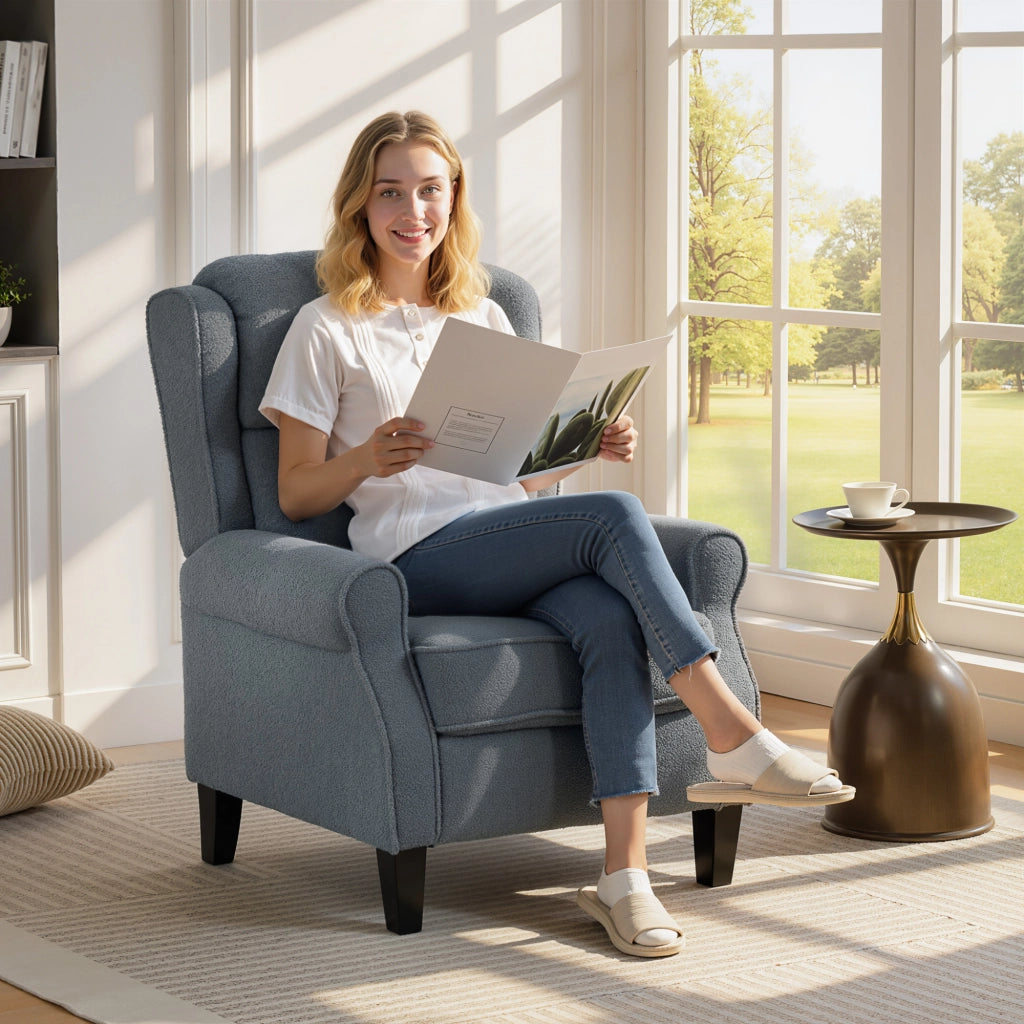 Fauteuil Inclinable en Polaire Teddy Repose-Pieds Extensible Gris