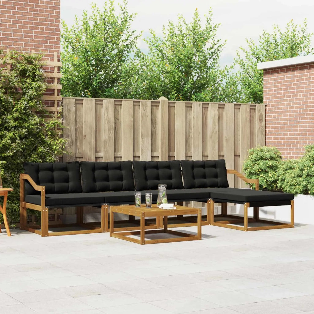 Set di divani da esterno con cuscino 6 pcs Naturale e Nero 3369395