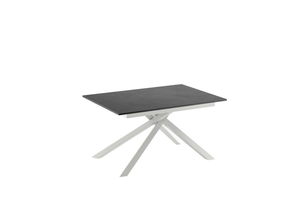 Tavolo Allungabile Pulse 25 Moderno con Piano in Melaminico Cemento Grigio Opaco e Struttura in Metallo Bianco - 140-190x90 cm