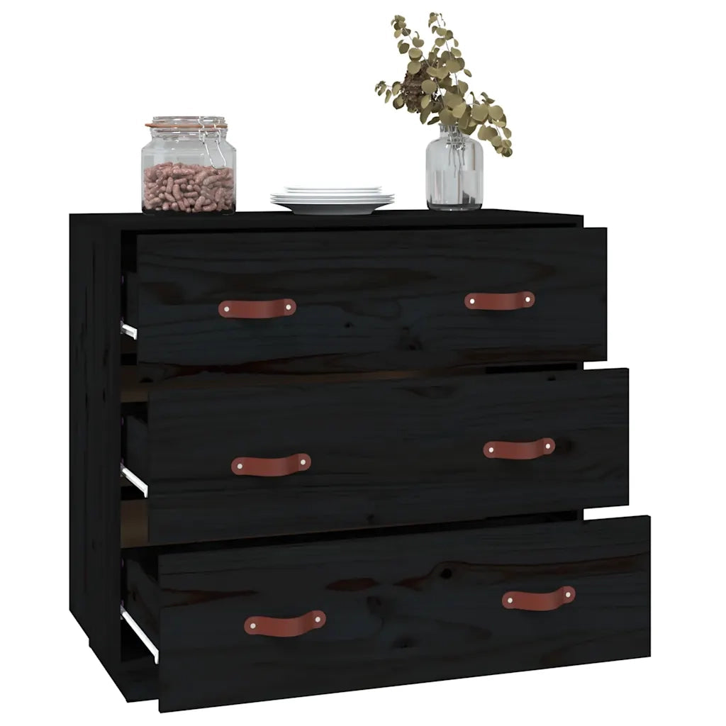 Credenza Nera 80x40x75 cm in Legno Massello di Pino 820111