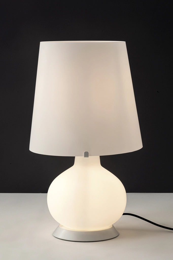 Lampada da Tavolo JUDY 32cm in Vetro Satinato e Metallo Bianco, Doppia Accensione E14+E27, Design Moderno per Interni IP20 - Rossini Group