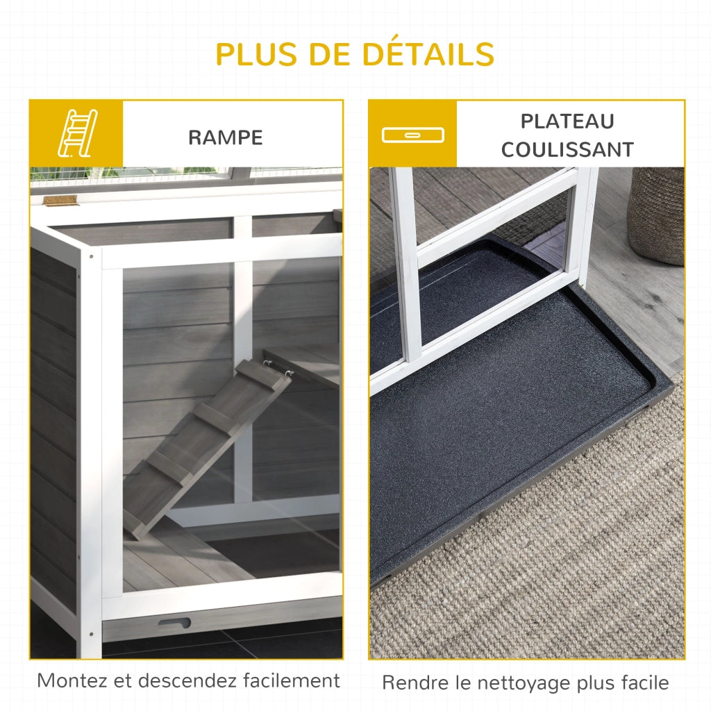 Gabbia per conigli a 2 piani con ruote in legno massello grigio 91.5x53.3x73 cm ¨C zephmum ¨C grigio legno massello 91.5x53.3x73