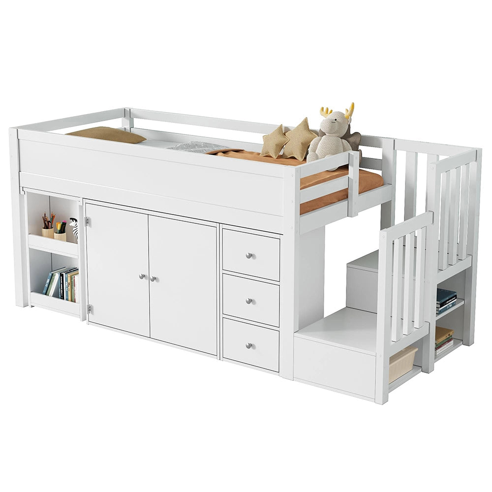 Letto a castello 90x200cm - Xylo - bianco, scrivania estraibile, armadio