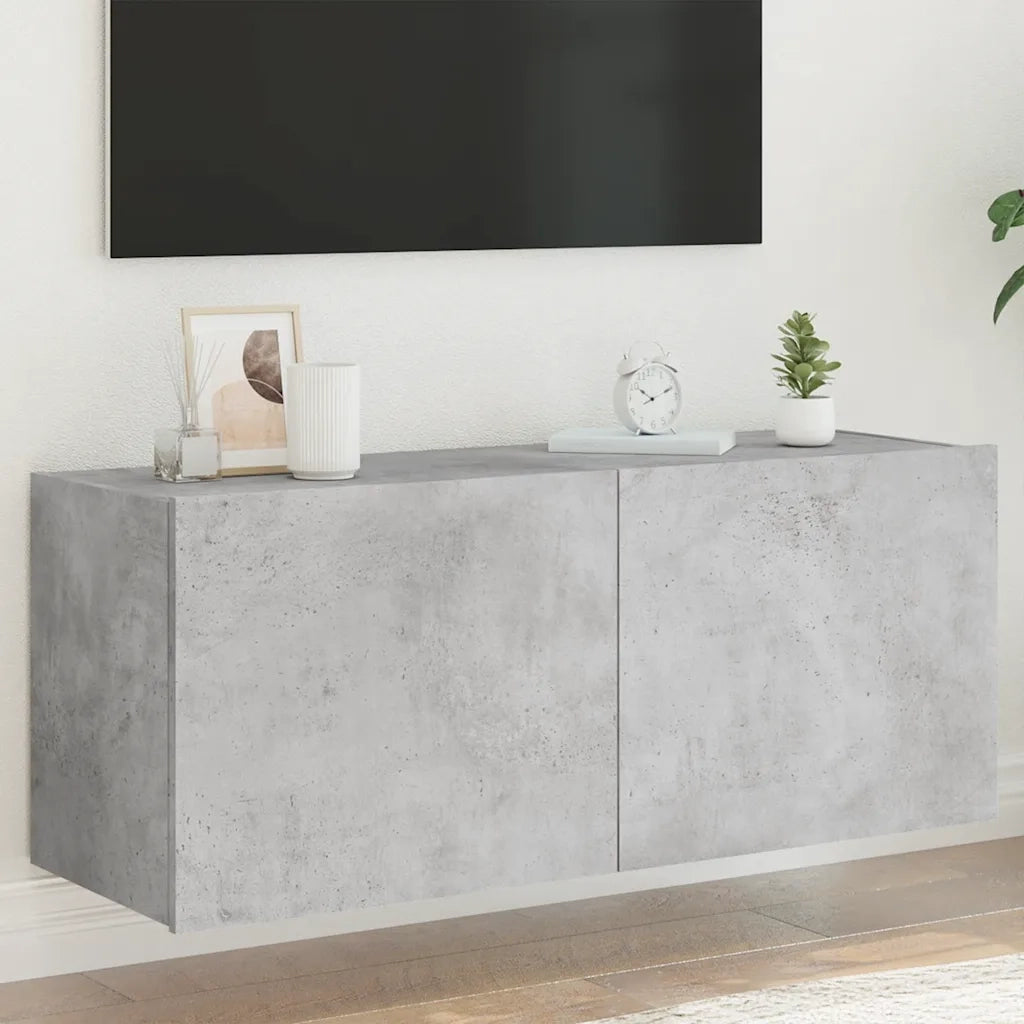 Mobile TV a Parete | Armadietto TV | Mobile Porta TV con Luci LED Grigio Cemento 100x35x41 cm